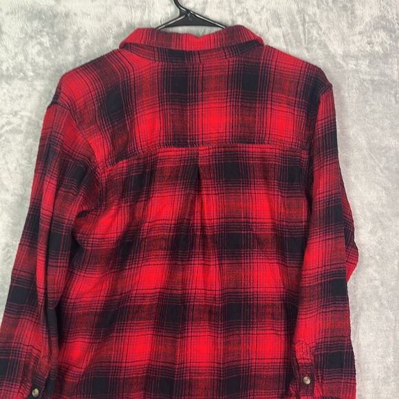 American Eagle Buffalo Red Black Plaid Soft Boyfriend Fit Button Up Size Small - Picture 8 of 9